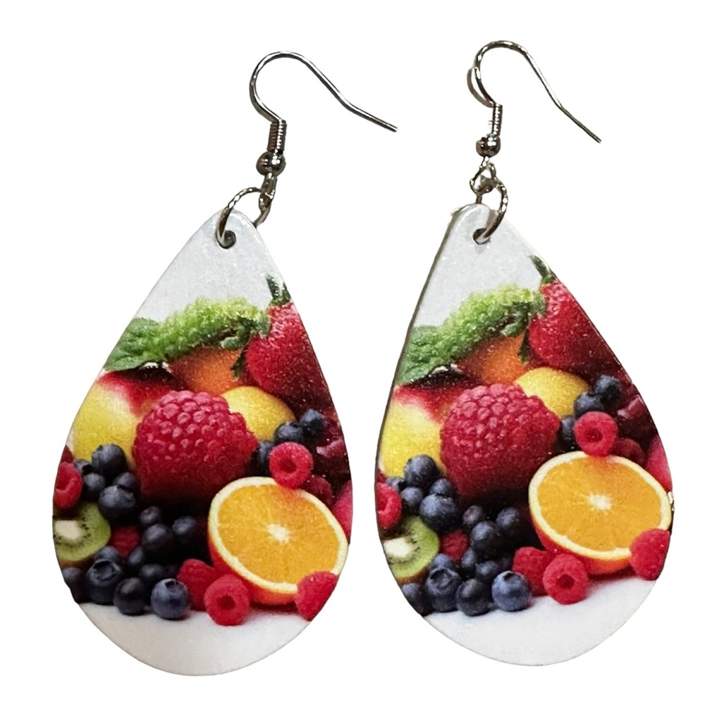 Wooden Fruit Design Teardrop Shaped Drop Earrings